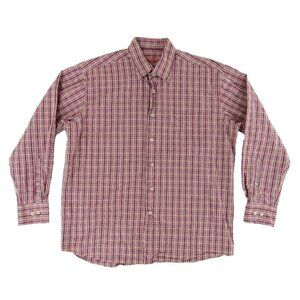 Alan Flusser Mens Dress Shirt L Red White Textured Long Sleeve Button Up